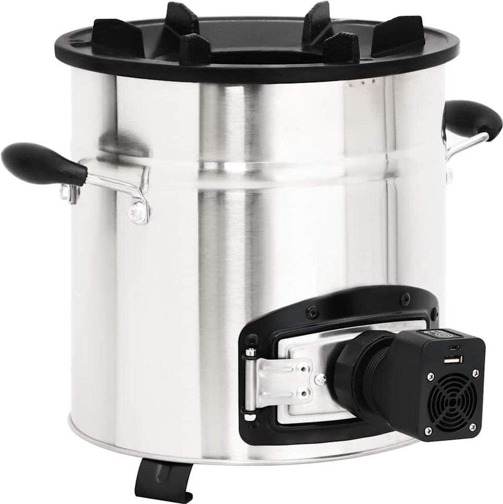 vidaXL Camping-Holzofen mit USB-Gebläse Silbern 35,5x26x28cm Edelstahl