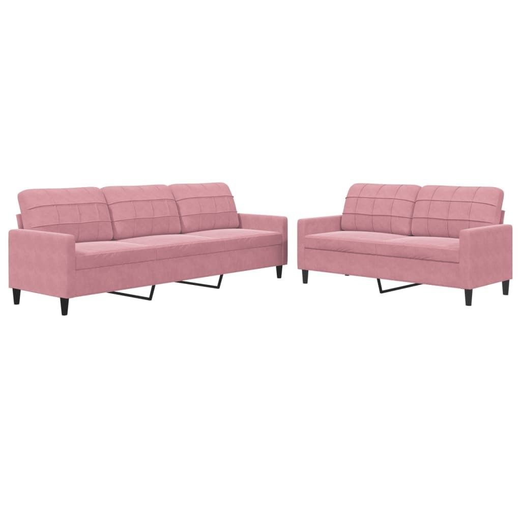 "WINTER SALE" 2-tlg. Sofagarnitur - Einfacher Aufbau - Couch für Wohnzimmer - mit Kissen Rosa Samt - Polstersofa NEU3105826
