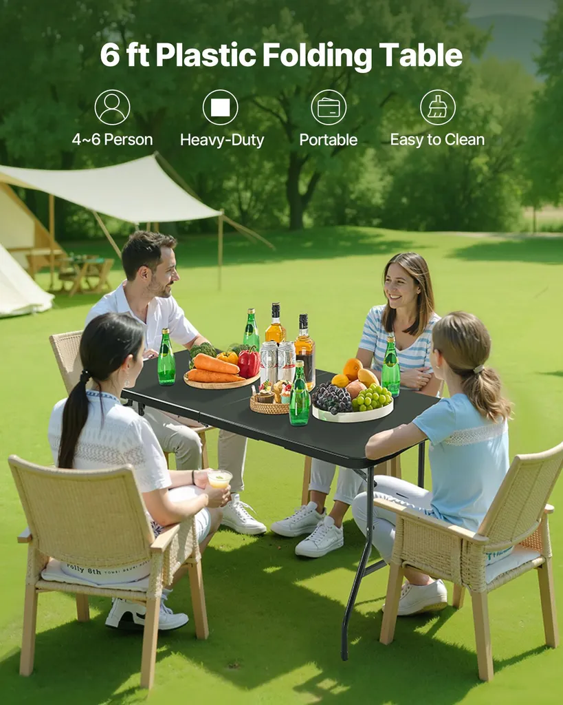Table de Jardin Pliable Noire 180cm - Table de Réception Haute Densité