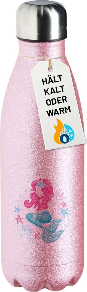 Huuraa Trinkflasche Meerjungfrau Fabelwesen 500ml Pink Edelstahl Wasserflasche Trinkflasche Geschenkidee