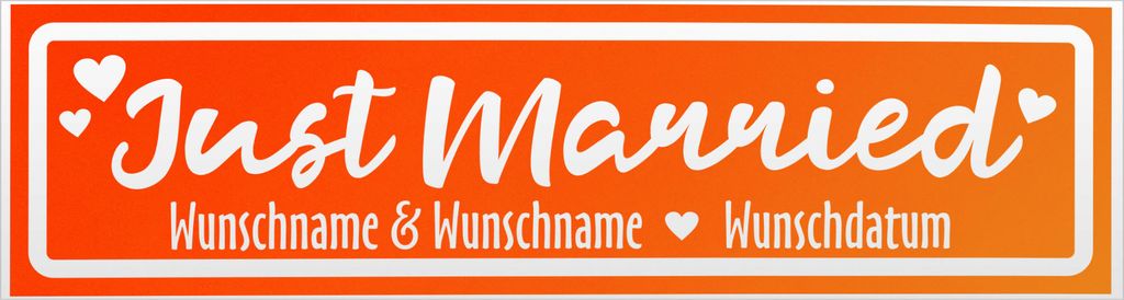 Kiwistar Just Married Wunschname Datum invertiert Magnetschild Schild magnetisch - 20cm Neonorange - Magnetfolie für Auto PKW Kfz