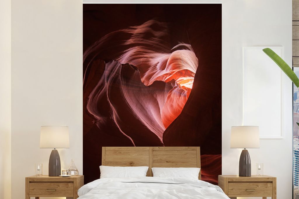 MuchoWow Fototapete für Wohnzimmer oder Schlafzimmer Wandtapete Vinyl Motivtapete Herzform im Sandstein des Antelope Canyon - 225x350 cm - Schla...
