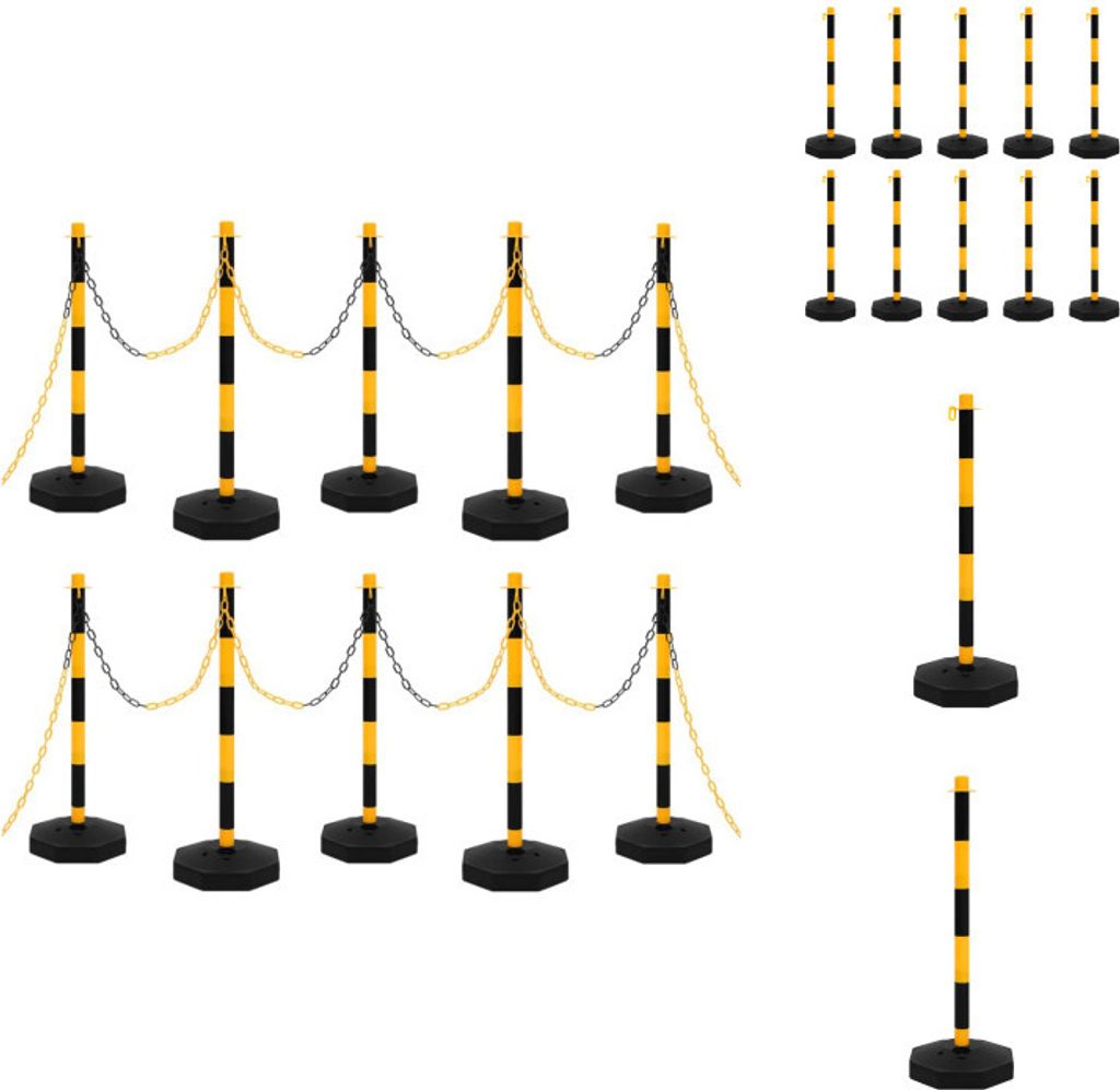 vidaXL Kettenpfosten-Set mit 10 m Kunststoffkette - Verkehrsschilder