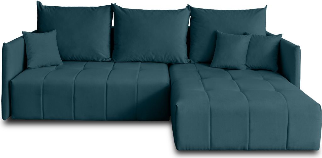 Best Möbel Petra, Ecksofa beidseitig montierbar, mit Schlaffunktion und Bettkasten, 4-Sitzer, aus Samt , Entenblau