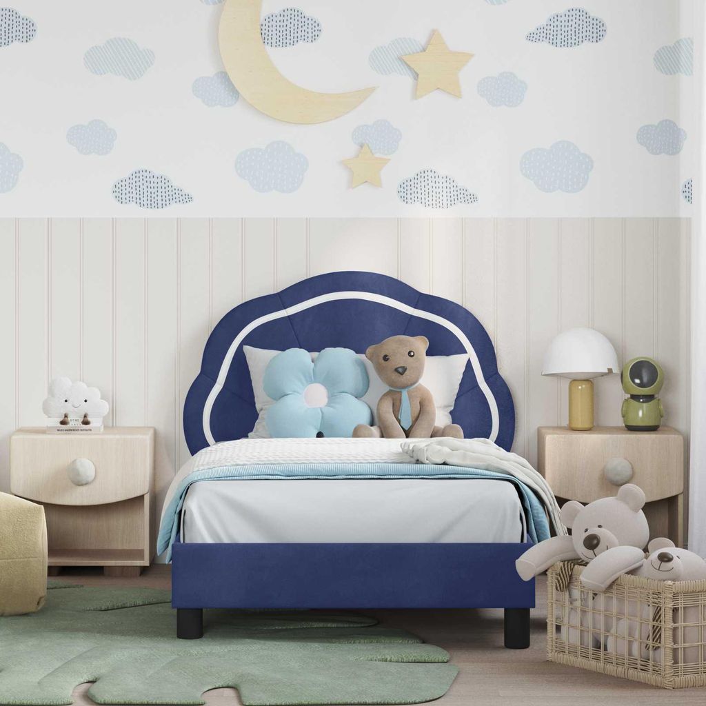 (Design 2026) Kinderbettgestell mit Kopfteil Polizeiblau 80 x 160cm Samt - HOMMIE 273491 - Klassische BettenJugendbett Tagesbett
