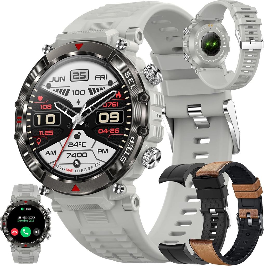 Herren Smartwatch 1.39 Inch mit Telefonfunktion Fitness Uhr 123 Sportmodi 5ATM wasserdicht Schlafmonitor Herzfrequenz SpO2 Android iOS