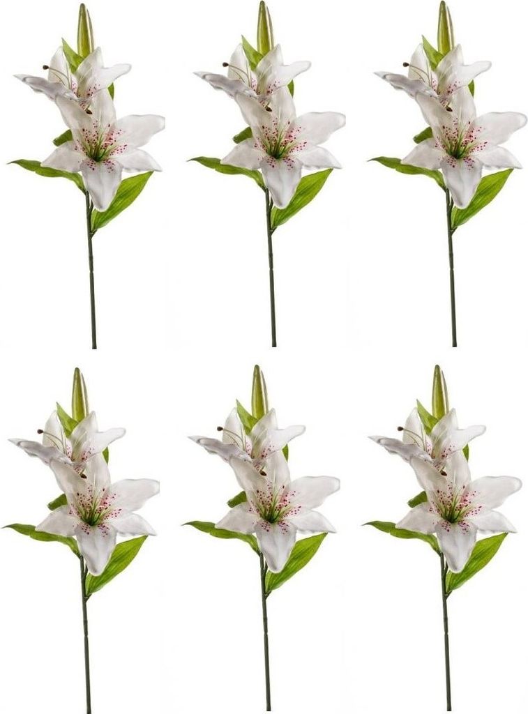 6er Set künstliche Lilien mit 2 Blüten und Knospe weiß H. 65cm Emerald