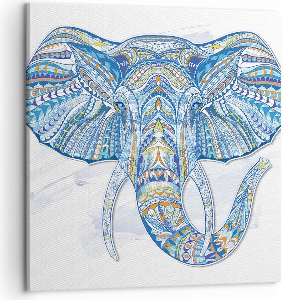 Bild auf Leinwand - Leinwandbild - Elefant Muster Tierwelt Afrika - 50x50cm - Wand Bild - Wanddeko - Leinwanddruck - Bilder - Kunstdruck - Wanddeko...
