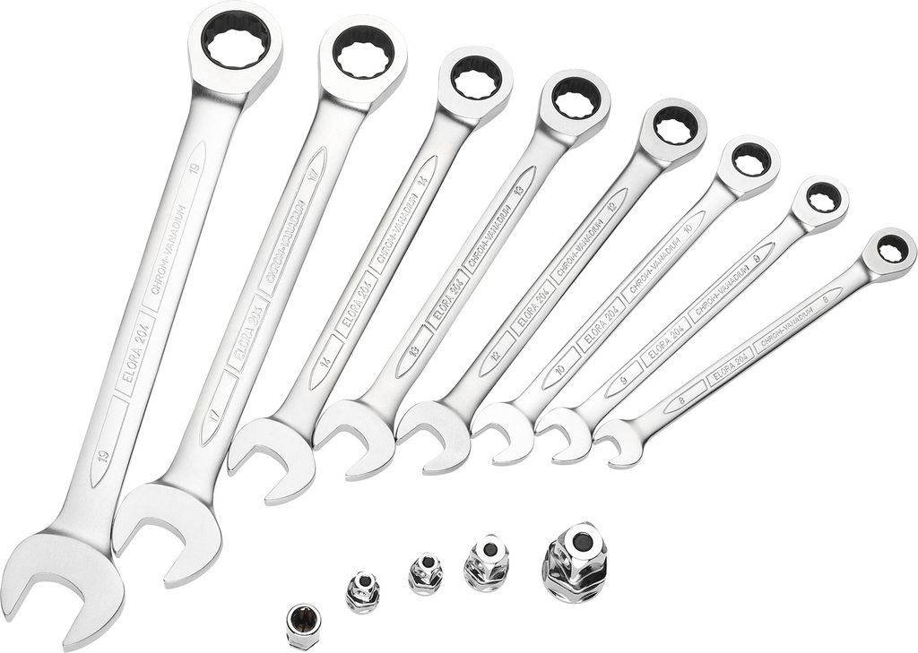 Elora Satz-Maulschlüssel mit Ringratschen, 8-teilig, ELORA 204-S8M