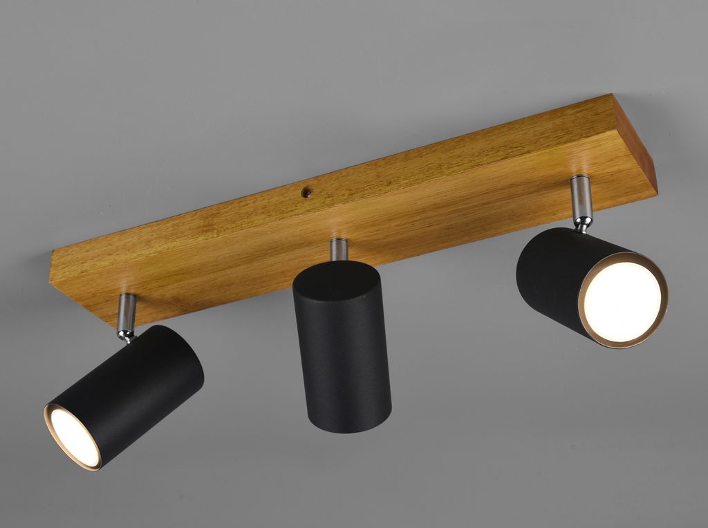 LED Deckenstrahler 3-flammig schwenkbar Schwarz & Holz - Flurbeleuchtung Galerie