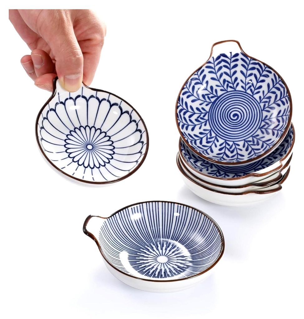 Keramische Dipschalen, Set mit 6 Sojasauce Schälchen, Durchmesser 9,5 cm, kleine Schalen für Dips, Beilagen und Gewürze