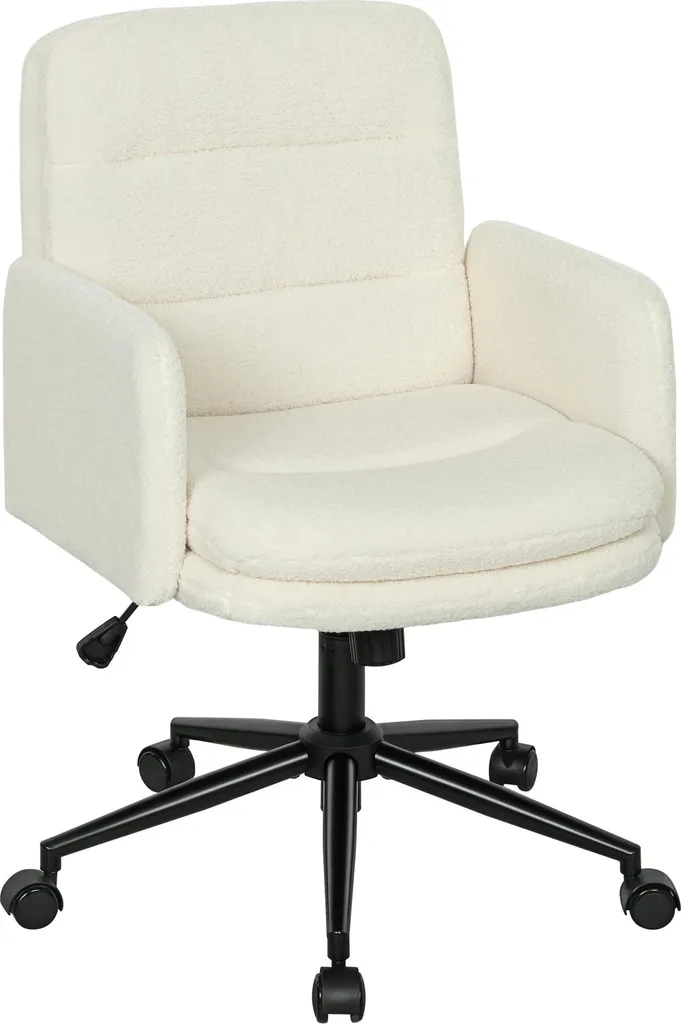 HOMCOM Chaise de bureau ergonomique en laine bouclée crème réglable