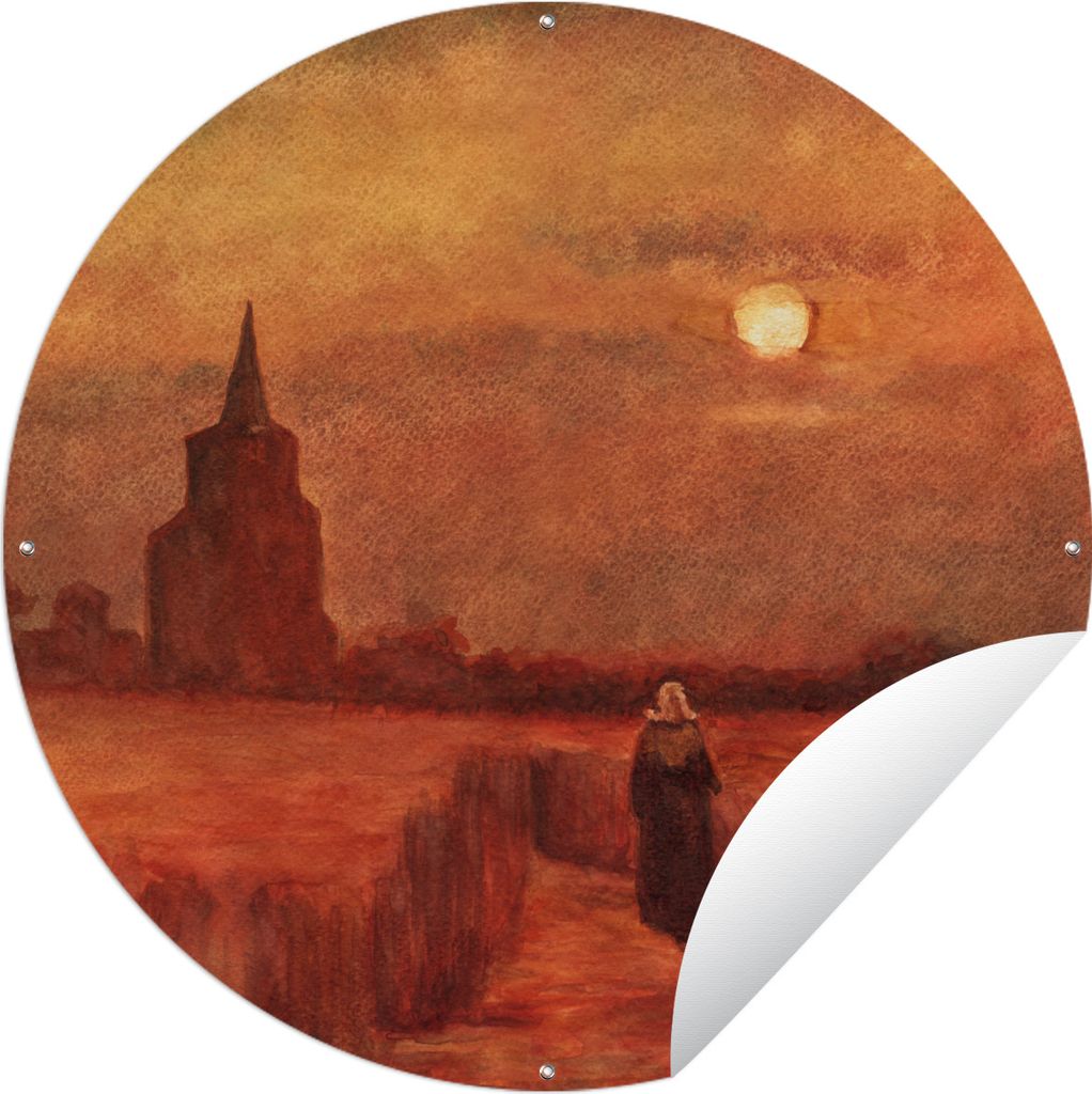 MuchoWow Gartenposter Outdoor-Poster Rund Der alte Turm auf den Feldern - Vincent van Gogh Ø 120 cm Gartendeko Rundes Poster draußen