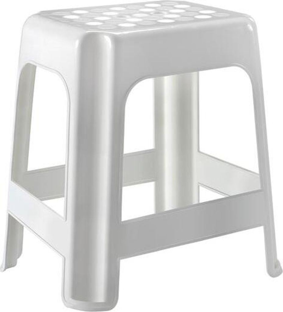 A white plastic stool with a textured top.