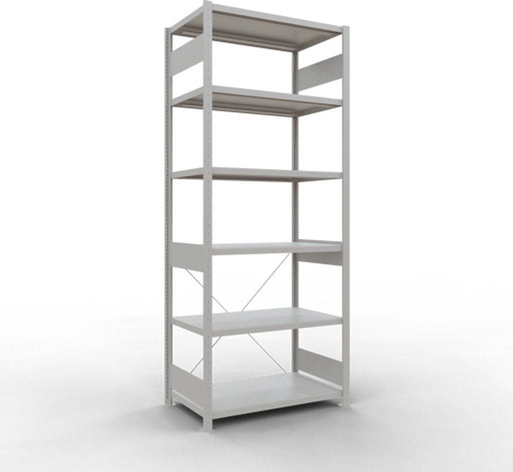 Schulte Fachbodenregal MULTIplus250 Stecksystem | Grundregal | HxBxT 250x100x60cm | 6 Ebenen | Fachlast 250kg | Lichtgrau