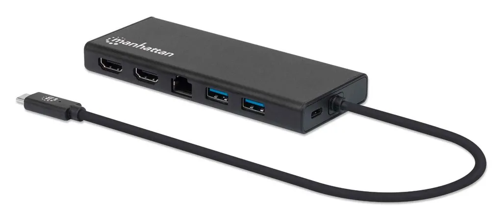 Adaptateur USB-C vers Double HDMI 4K Manhattan avec USB 3.2 Gen1 Noir