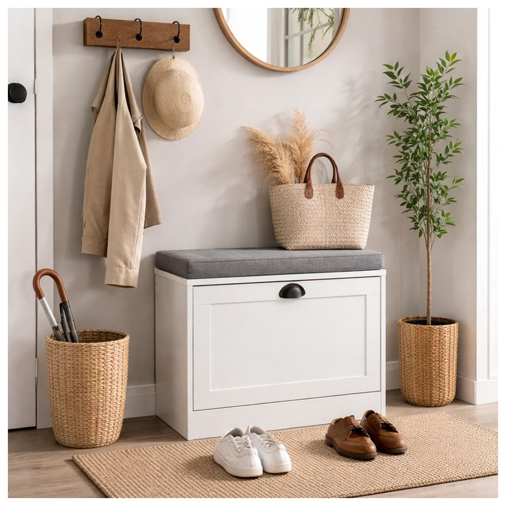 Schuhschrank Thekla 1 Klappe 60 cm Weiß mit Sitzkissen