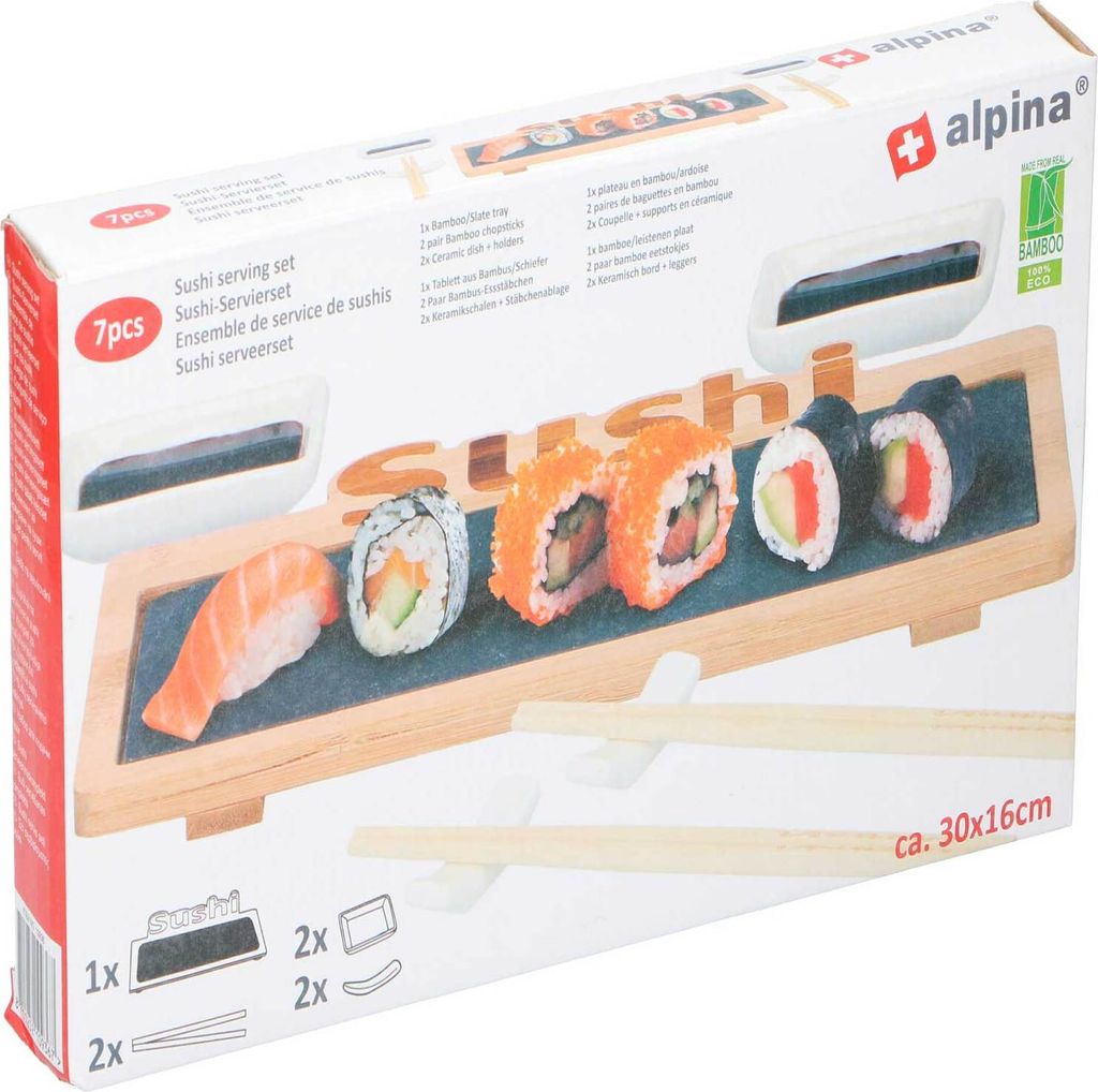 alpina Sushi-Servierset aus Bambus/Schiefer, Keramikschalen