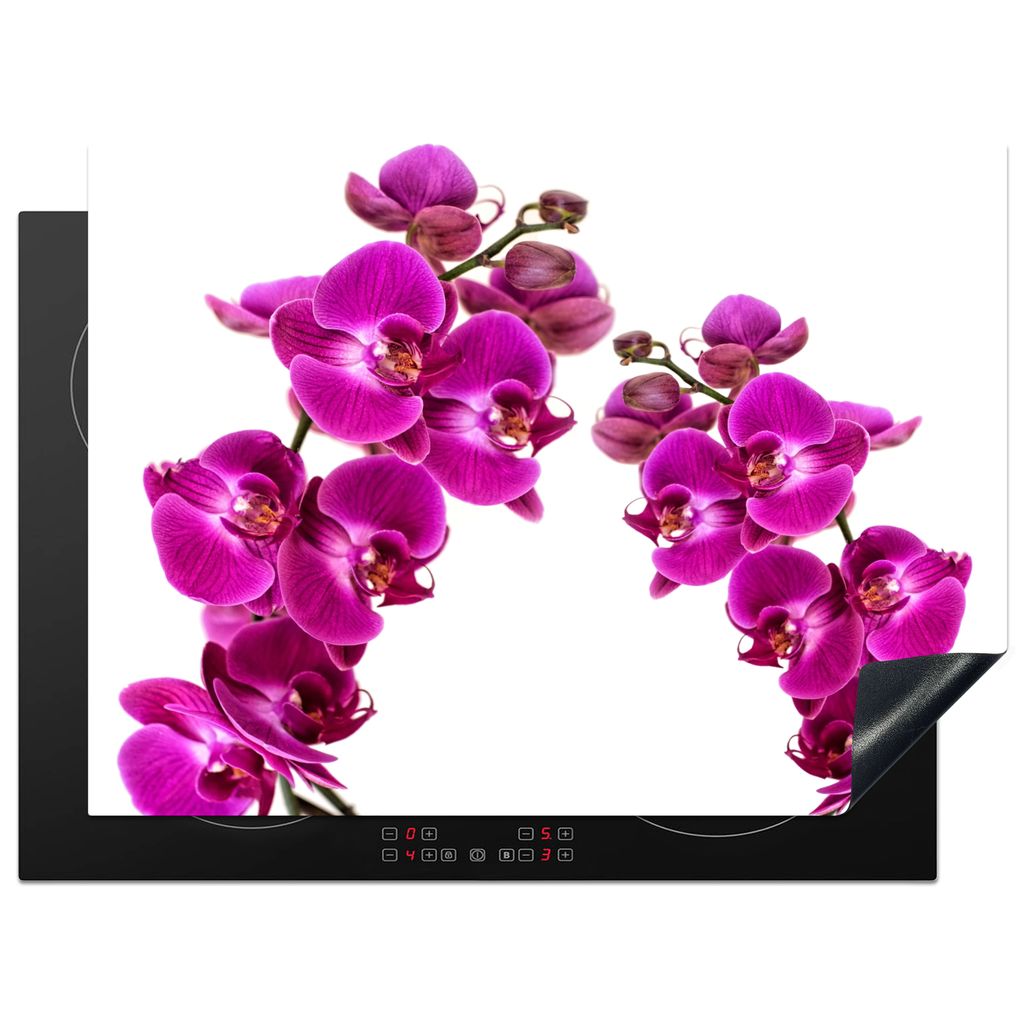KitchenYeah Herdabdeckplatte Orchidee - Blumen - Rosa - Weiß , 71x52cm, Küche Deko, Glaskeramikkochfeld Herdabdeckung, Abdeckplatte fùr Kochfeld