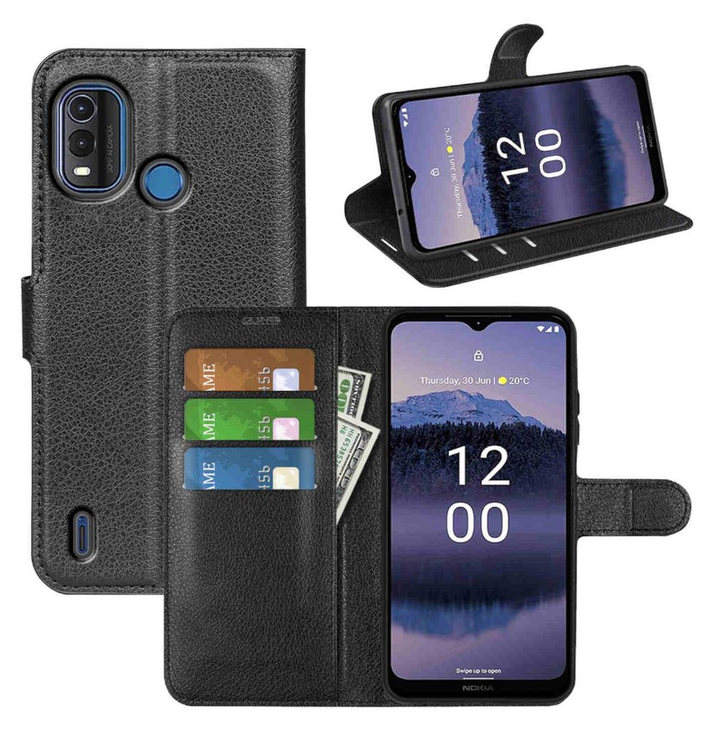 Für Nokia G11 Plus Handy Tasche Schwarz Etuis Kunst-Leder Produktbild 