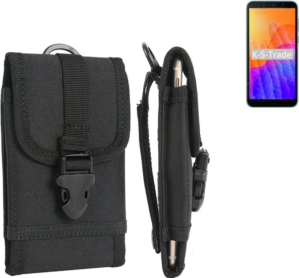 K-S-Trade Holster Handy Hülle kompatibel mit Huawei Y5p Holster Handytasche Gürtel Tasche Schutz Hülle Robust Outdoor schwarz