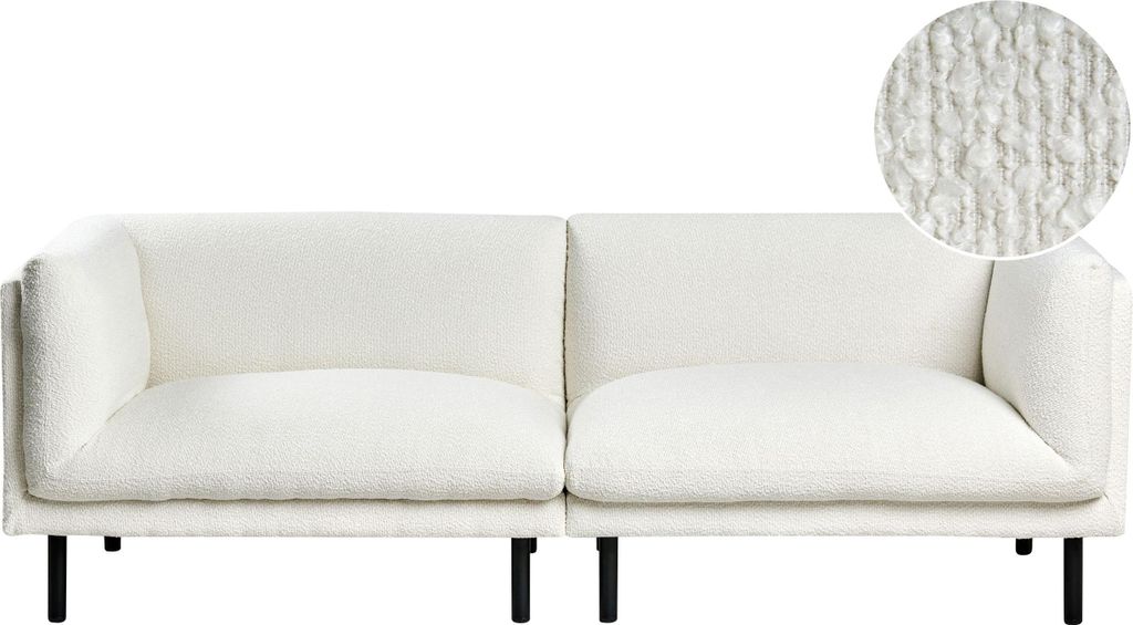 BELIANI Sofa Cremeweiß Bouclé Stoff 3-Sitzer Gepolstert mit Schwarzen Metallbeinen Modernes Design Couch Wohnzimmermöbel
