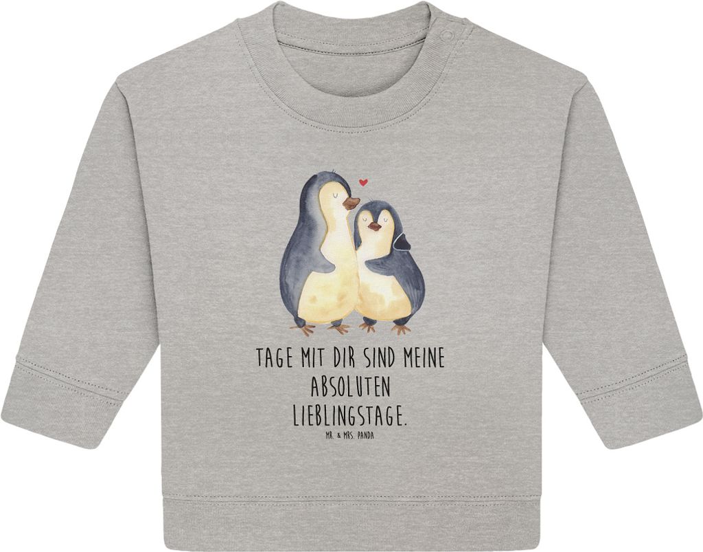 Mr. & Mrs. Panda Organic Baby Pullover Pinguin umarmen 12. - 18. Monat - Heather Grey - Geschenk, Paar, Bullover, Hochzeitstag, Liebe, Hochzeit, Um...