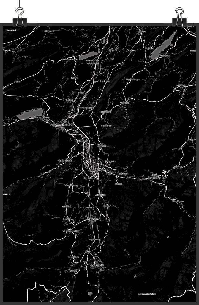 Mr. & Mrs. Panda Bild Sonthofen DIN A1 - Geschenk, Stadt, drucke, wanddeko, Kunstdruck, Plakat, Dorf Karte Landkarte Map Stadtplan, Deko