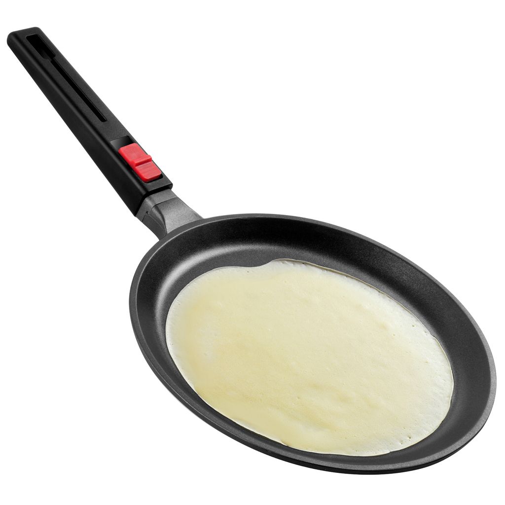 Crepe Pfanne 28 cm, Pfannkuchenpfanne Induktion mit Abnehmbarem Griff, Aluguss beschichtet, Palatschinkenpfanne, Pancake Pfanne, BPA Frei