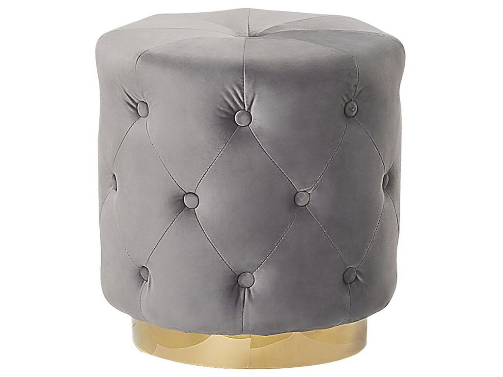 BELIANI Pouf Hellgrau Samt 40 cm Rund Gesteppt Chesterfield Stil Sitzhocker Ottoman Samthocker Fußhocker für Wohnzimmer Schlafzimmer