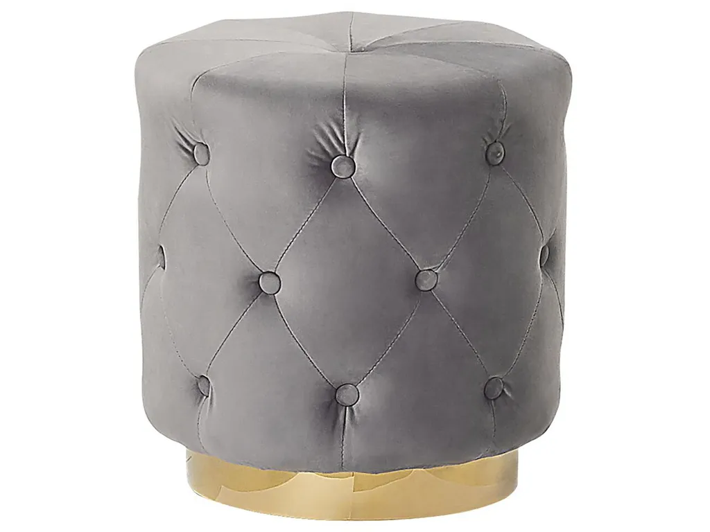 Siège d'appoint rond et pouf en velours gris de diamètre 40 cm