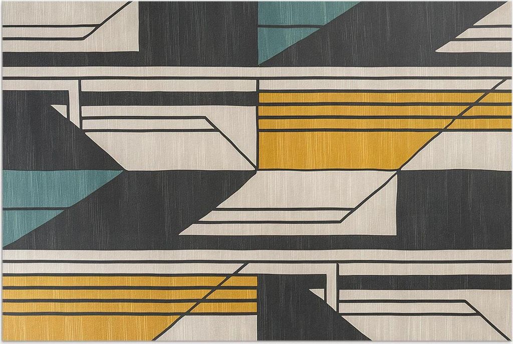 Geometrische Abstraktion im Vintage-Stil – Vinylteppich – 150x225 cm – Outdoor Teppich – Terrasse – Wetterfest – Modern