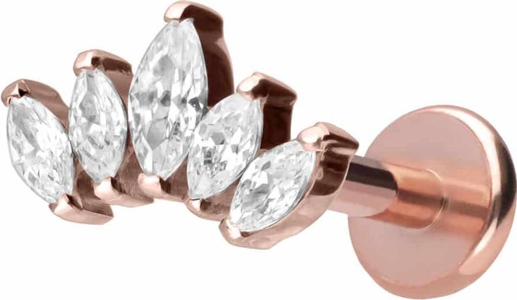 Ohrpiercing, Nasenpiercing Titan Labret mit Push Fit LOTUSBLÜTE RoséGold Stablänge: 8mm | Stabstärke: 1,2mm