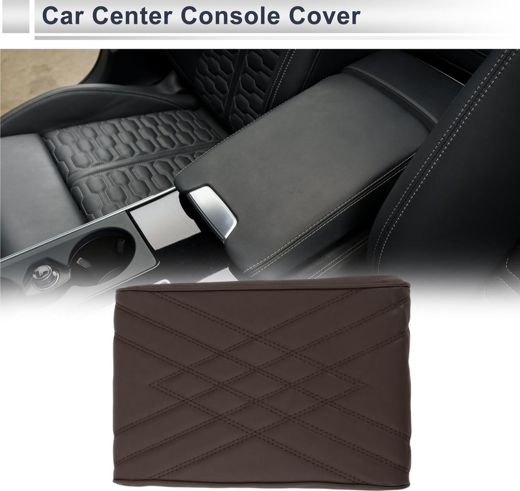 Auto Mittelkonsole Abdeckung Auto Armlehnenabdeckung 12,2"x7,87"x1,97" Braun Nappa Leder, Memory Foam Doppel-W-Muster