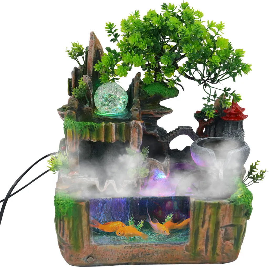Fontaine d'intérieur LED à effet brouillard et cascade naturelle 35cm