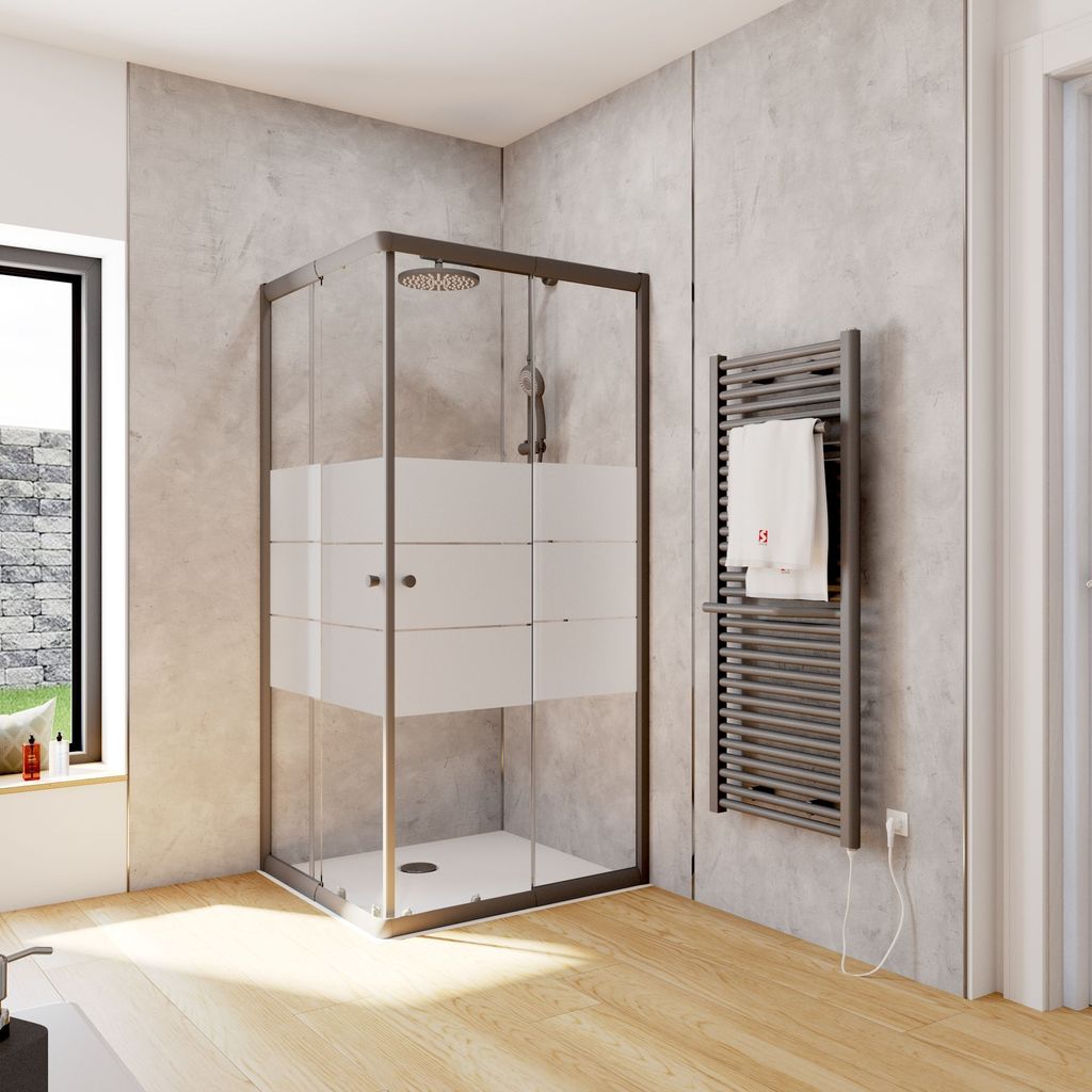 Schulte Duschkabine Corner Eckeinstieg mit Schiebetüren, Montage auf Duschwanne oder Fliese, 4mm ESG Sicherheitsglas, Höhe: 180 cm, 80 x 90 cm, P...