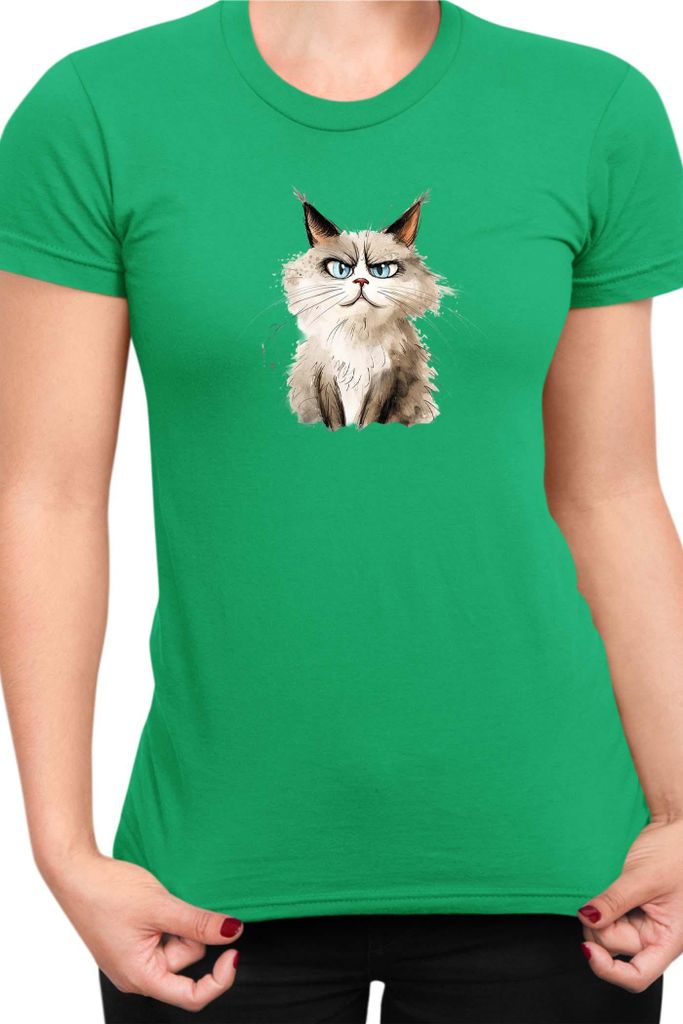 Damen T-Shirt Funny Cats Breeds Ragdoll Cat, Lady M / Grün
