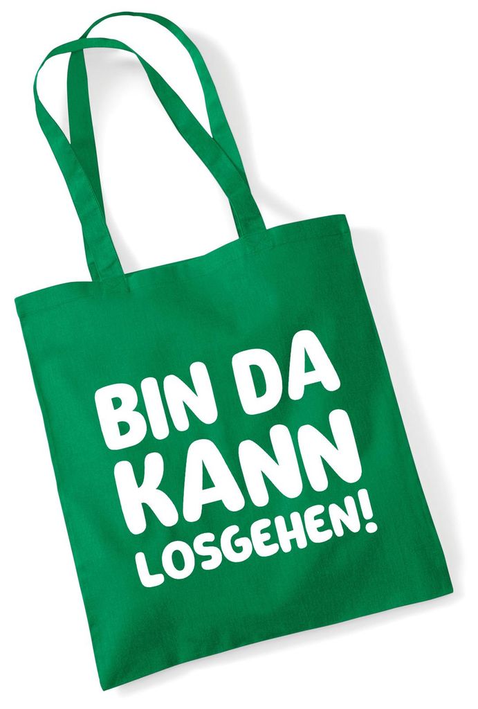 Huuraa Jutebeutel Bin da kann losgehen 10 Liter Kelly Green Baumwolle Tasche Geschenkidee