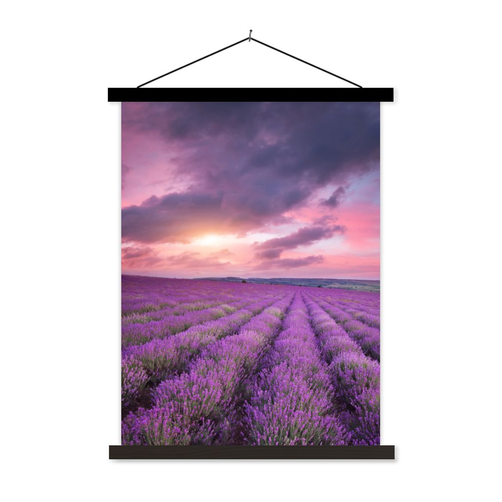 MuchoWow Textilposter Lavendel - Lila - Wolken - Blumen 40x53 cm mit schwarzem Rahmen - Abbildung