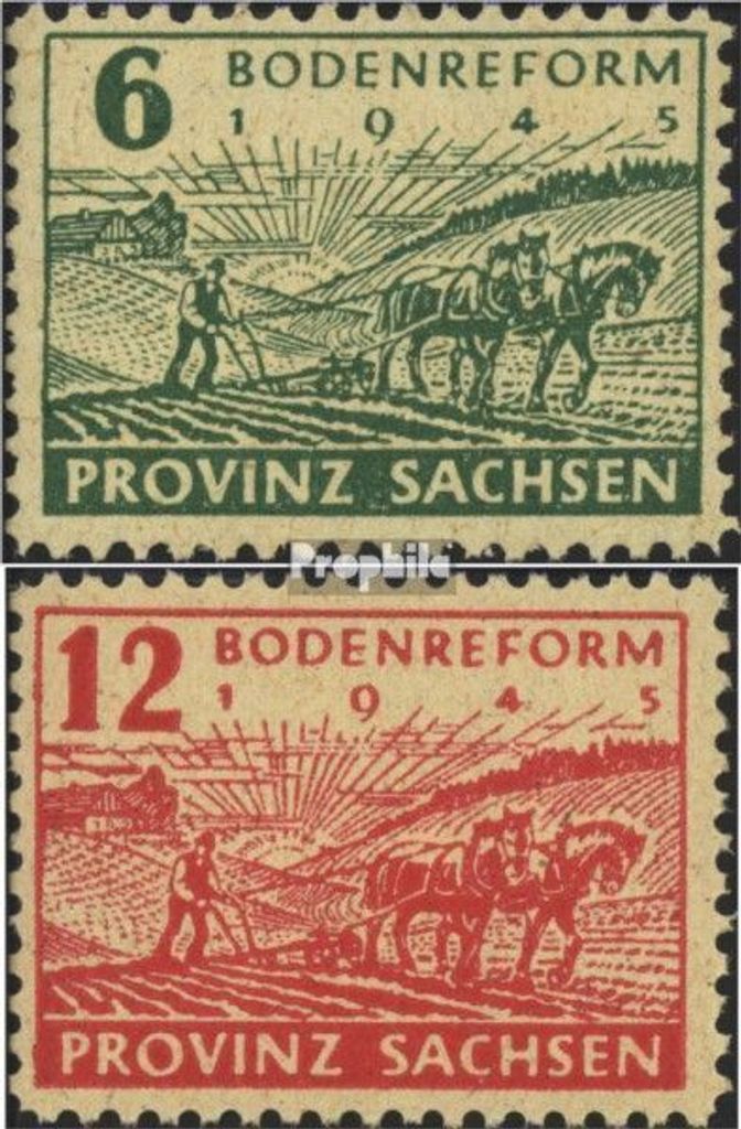 Briefmarken Sowjetische Zone (All.Bes.) 1945 Mi 85A-86A (kompl.Ausg.) Postmeistertrennung mit Falz Bodenreform