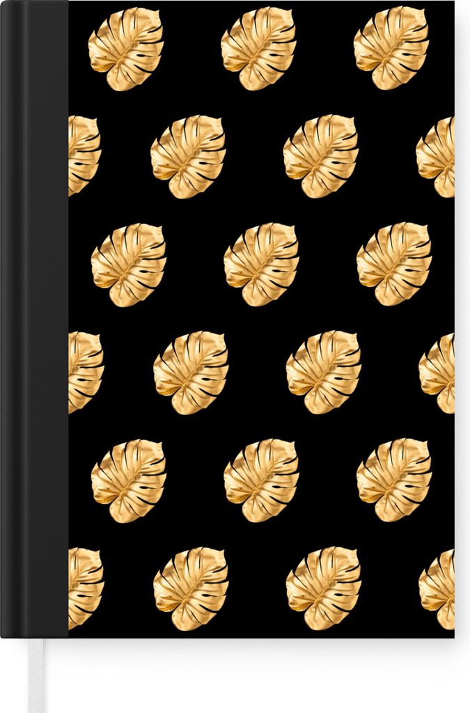 MuchoWow Notizbuch Tagebuch Haushaltsbuch Notebook A5 Gold - Monstera - Muster - Notizblock - Notizheft - Notebook - Schreibblock - Papier