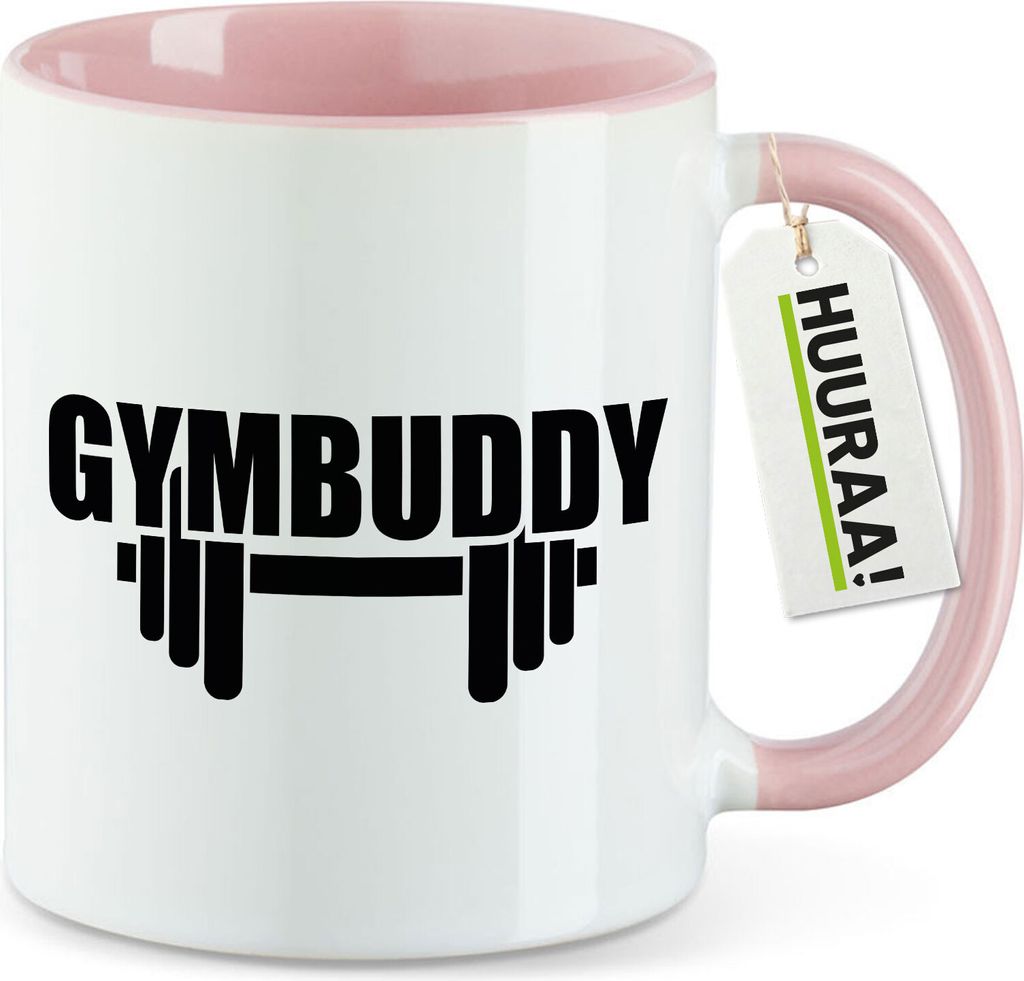 Huuraa Kaffeetasse Gymbuddy Hantel 330ml Rosa Keramik Kaffeebecher Geschenkidee