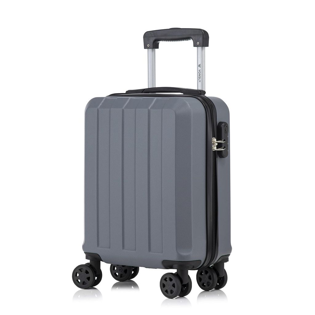 Koffer Trolley Reisekoffer Suitcase, Rollkoffer Handgepäck ,mit 4 Rollen360°, Hartschalenreisekoffer, Zahlenschloss, Weicher Gummigriff(S,Grau)