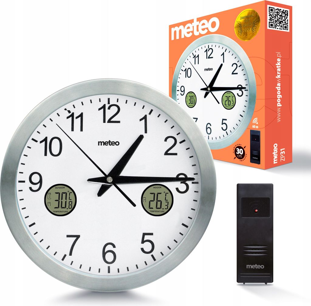 Wanduhr ZP31 30 cm LCD mit kabellosem Quarzsensor METEO Produktbild 