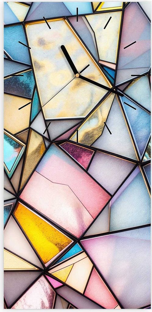 Wanduhr aus Glas mit Motiv Buntes Glasmosaik- 30 x 60 cm - inkl. Aufhängesystem
