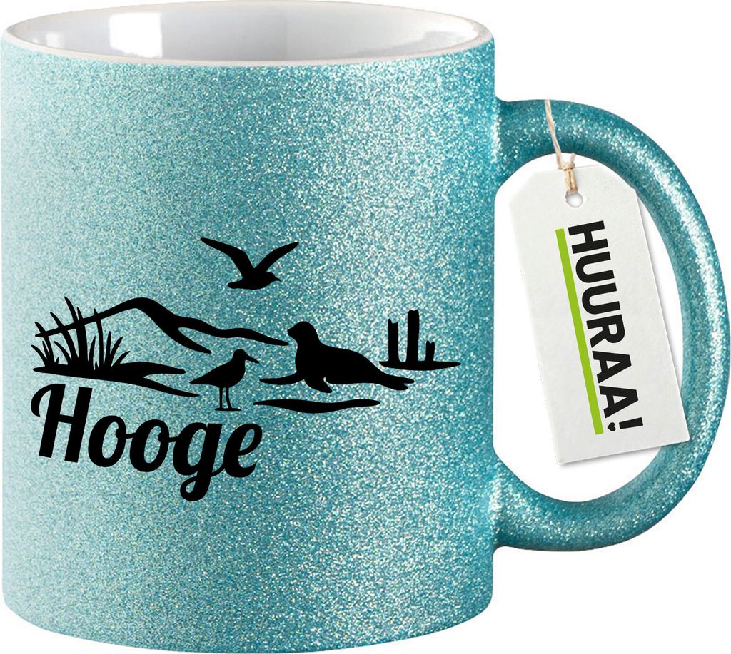 Huuraa Glitzertasse Hooge Strandmotiv 330ml Blau Keramik Kaffeebecher Geschenkidee