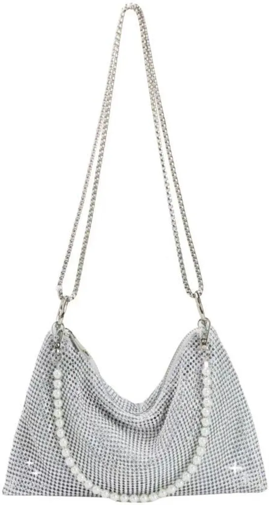 Sac de Soirée Femme Doré Paillettes - Pochette avec Collier Perles
