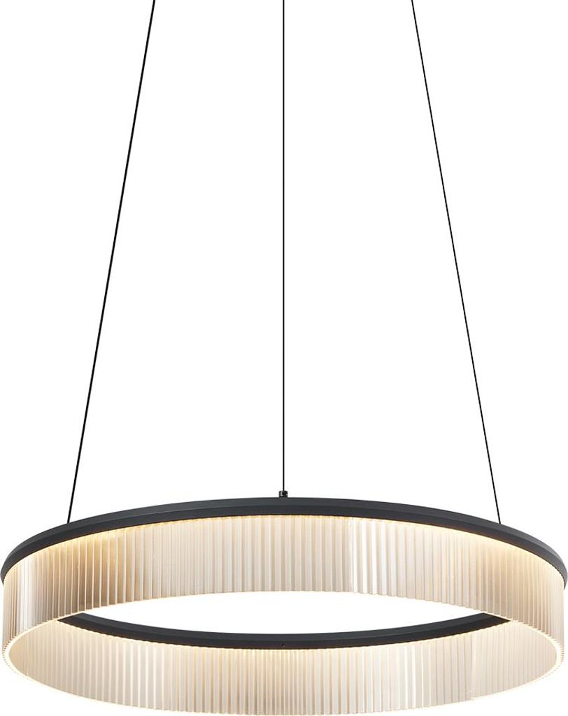 Qazqa Esstisch led Modern Pendelleuchte, Pendellampe - Anello Chandelier - Schwarz, Rund, 3000K, warmweiß, dimmbar, 59cm, Ideal als Esszimmerlampe...