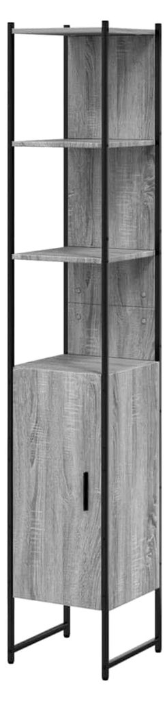 Badezimmerschrank mit viel Stauraum, Standschrank für das Badezimmer, Hochschrank in Grau aus Holzwerkstoff