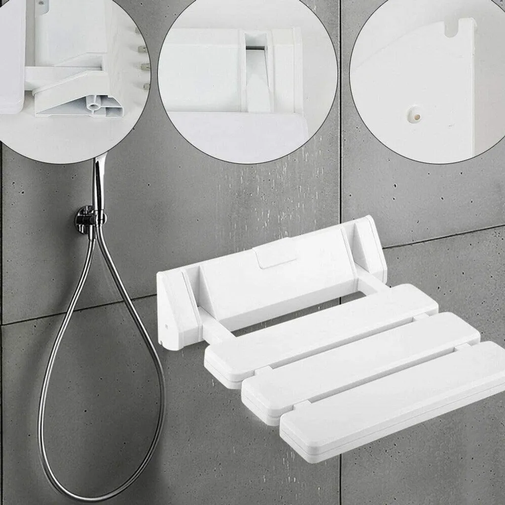 Siège de douche pliable mural blanc 36x33x5cm supportant jusqu'à 130kg